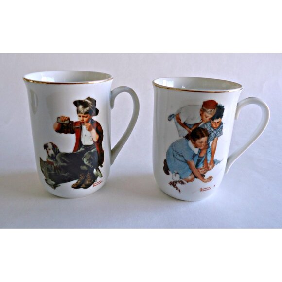 4 Norman Rockwell Mugs Vintage Cups 1980's - Picture 5 of 6